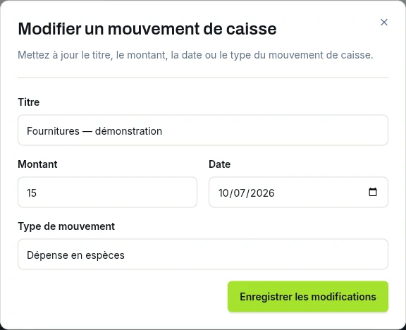 Formulaire de modification d’une dépense manuelle, avec le bouton Enregistrer les modifications.